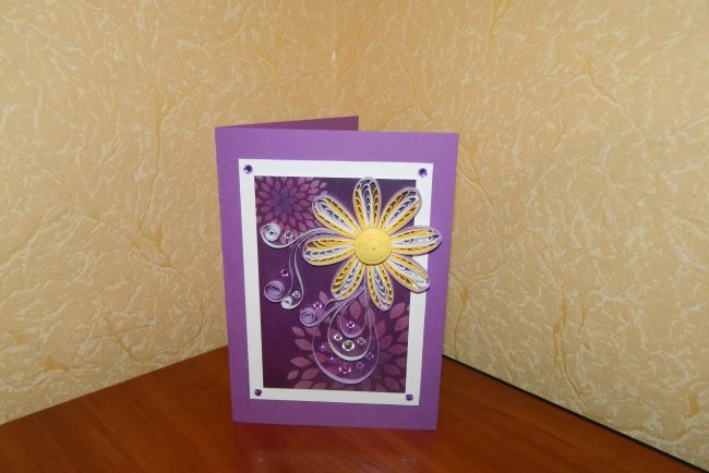 Postcard using quilling technique “Volume Flower”