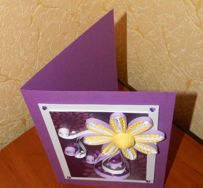 Postcard using quilling technique “Volume Flower”