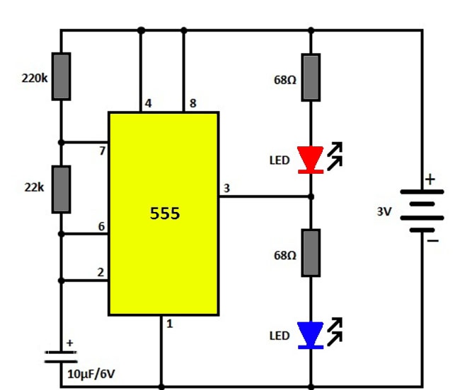 Simple flasher on NE555 timer