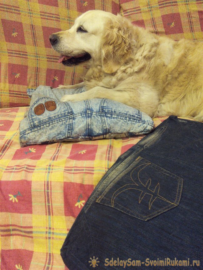 We sew a sofa cover from jeans