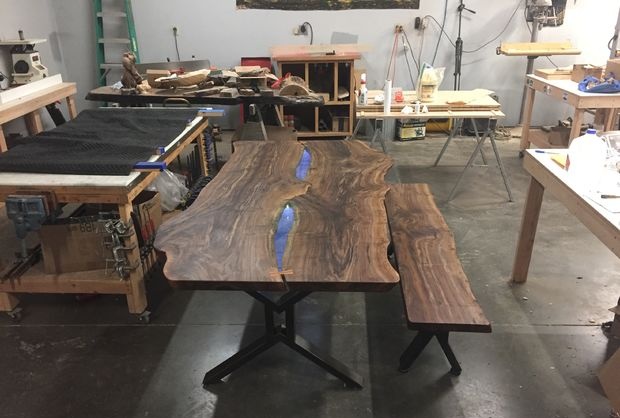 Solid board table and bench