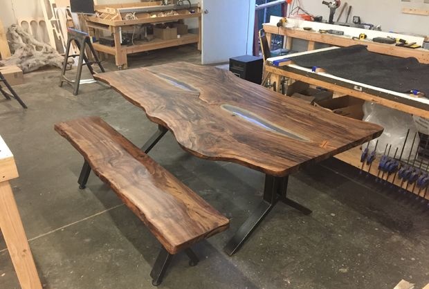 Solid board table and bench