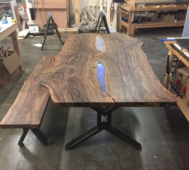 Solid board table and bench