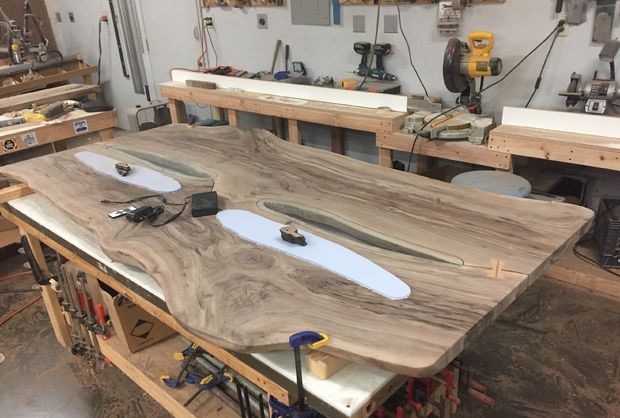 Solid board table and bench