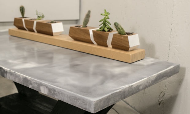 Making a marble table from concrete with a burnt wood base