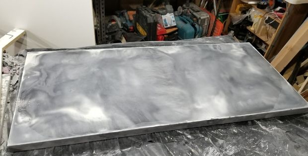 Making a marble table from concrete with a burnt wood base