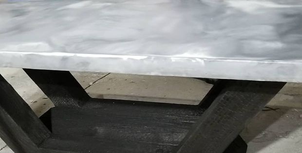 Making a marble table from concrete with a burnt wood base