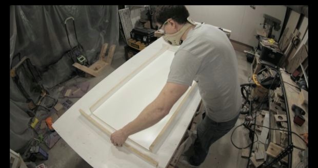 Making a marble table from concrete with a burnt wood base