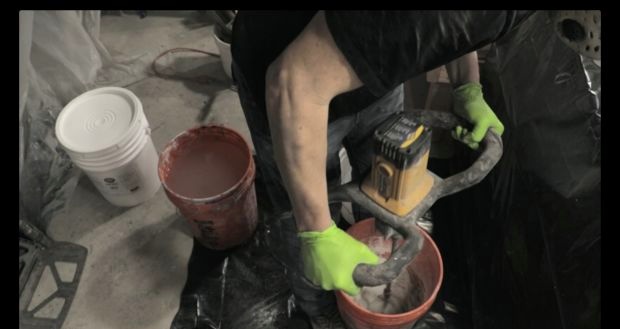 Making a marble table from concrete with a burnt wood base