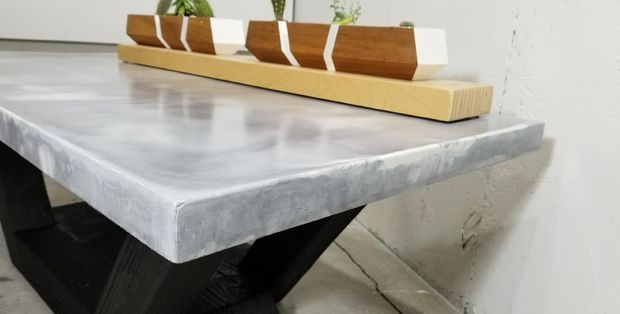 Making a marble table from concrete with a burnt wood base