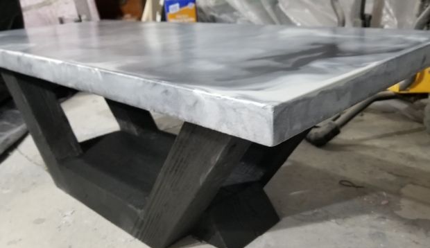 Making a marble table from concrete with a burnt wood base