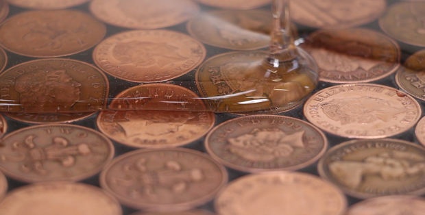 Coin floor under epoxy resin