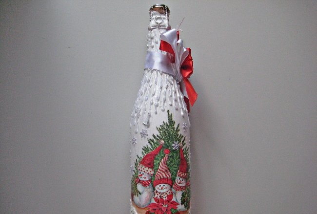 New Year's decoupage champagne bottle