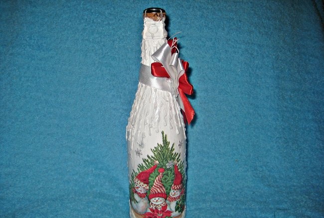 New Year's decoupage champagne bottle