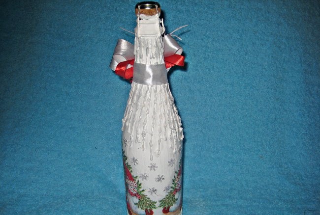 New Year's decoupage champagne bottle