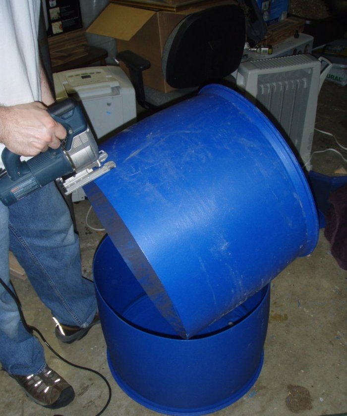 Garden chair made of plastic barrel