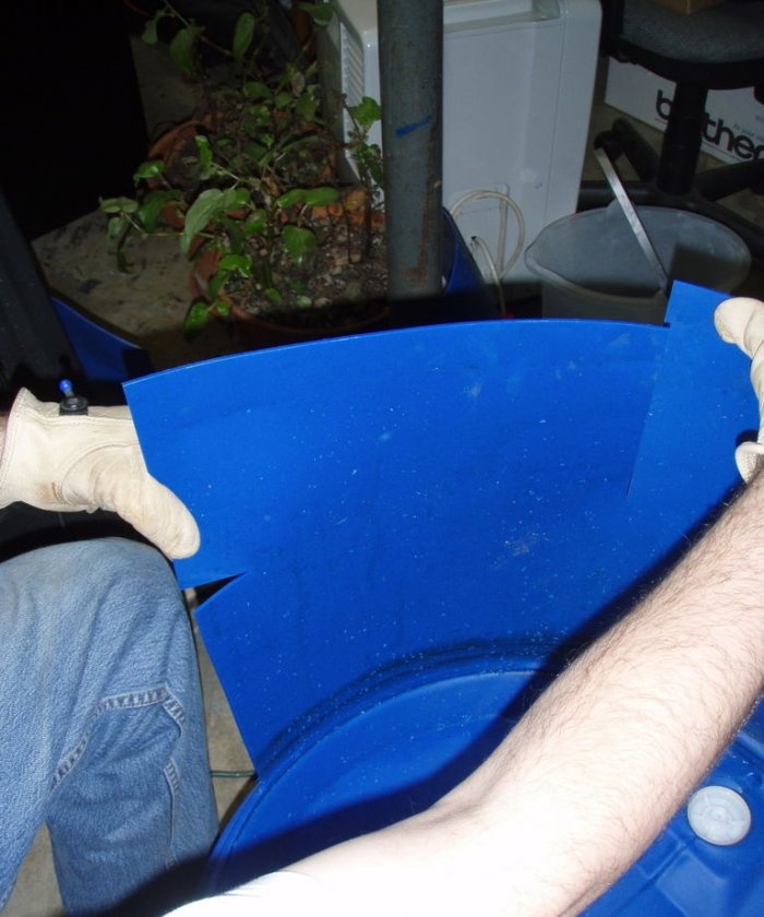 Garden chair made of plastic barrel