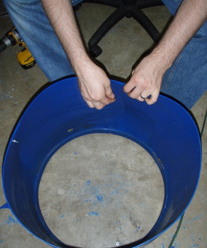 Garden chair made of plastic barrel