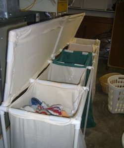 Large laundry basket made of plastic pipes