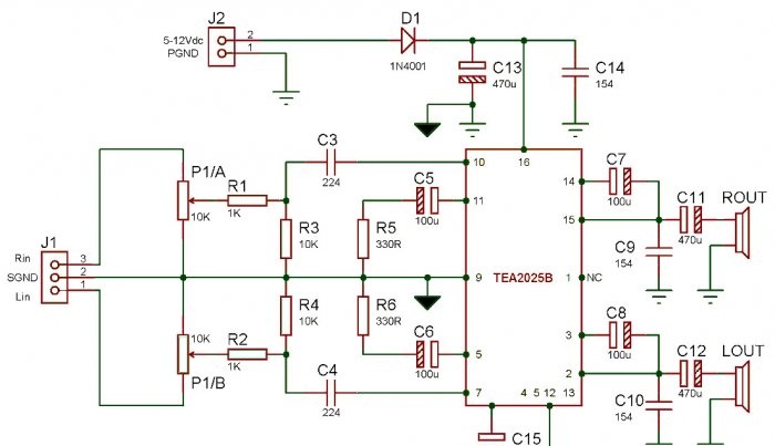 Amplifier based on TEA2025b chip