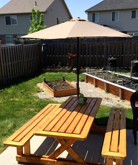 Table with benches for the garden