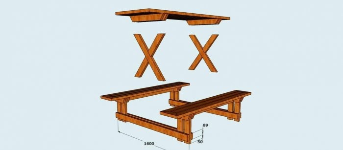 Table with benches for the garden