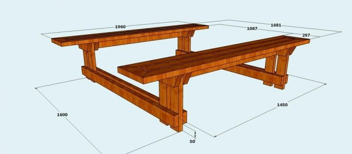 Table with benches for the garden