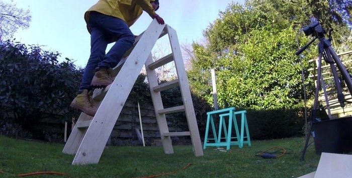 Folding wooden ladder