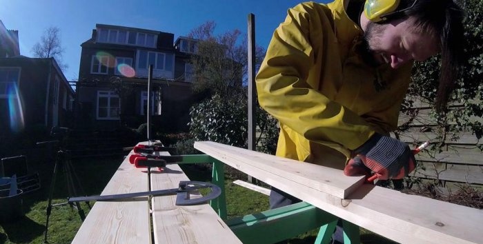 Folding wooden ladder