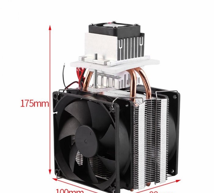 Peltier element with radiators and fans