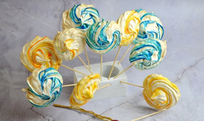 New Year's colorful meringues on skewers