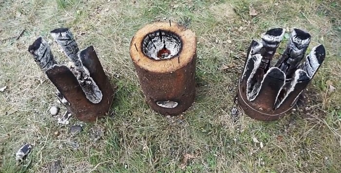 Three options for making a Finnish candle from a log