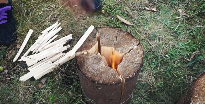 Three options for making a Finnish candle from a log