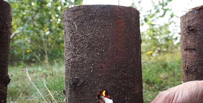 Three options for making a Finnish candle from a log