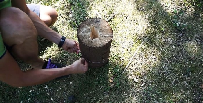 Three options for making a Finnish candle from a log