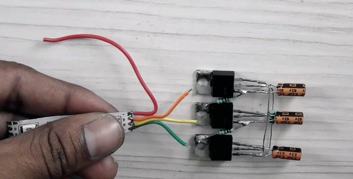 The simplest controller for switching RGB LED strips with three transistors