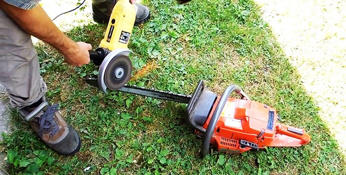 Quickly sharpening a chainsaw chain with a grinder