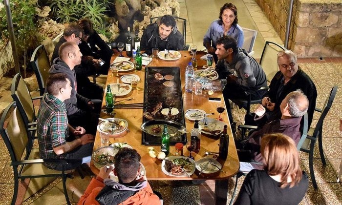 Homemade table with built-in barbecue