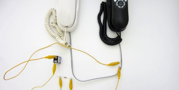 A simple intercom made from a pair of old corded telephones