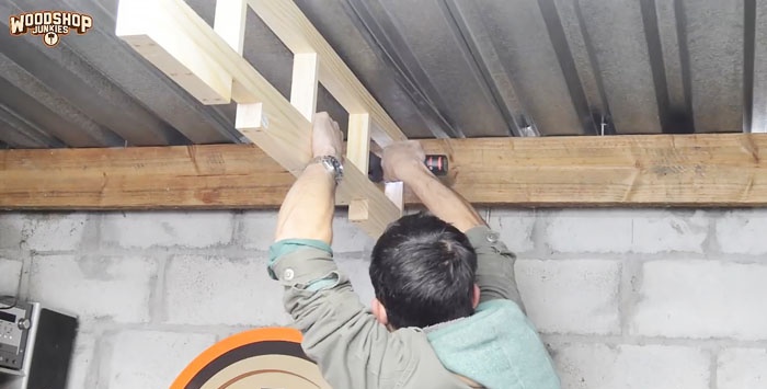 How to make hanging shelves in a garage or workshop that don't take up space