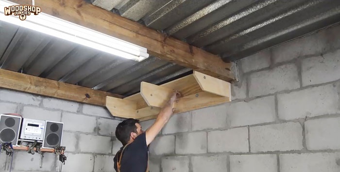 How to make hanging shelves in a garage or workshop that don't take up space