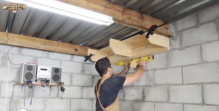 How to make hanging shelves in a garage or workshop that don't take up space