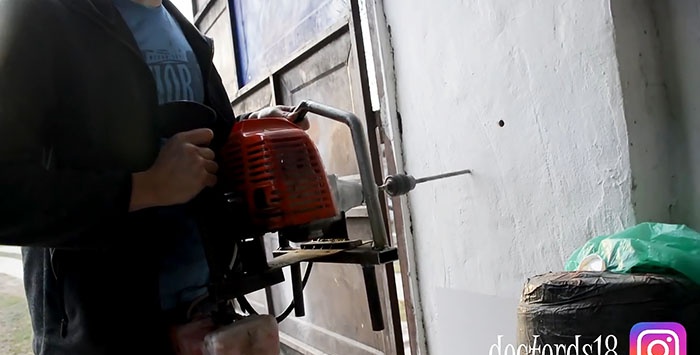 Do-it-yourself motor drill from a trimmer