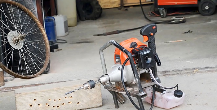 Do-it-yourself motor drill from a trimmer