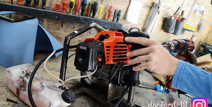 Do-it-yourself motor drill from a trimmer