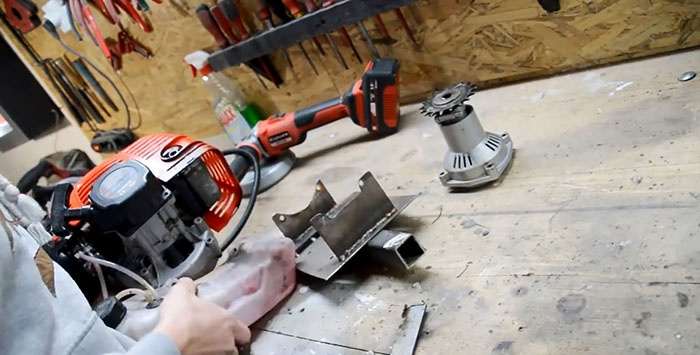 Do-it-yourself motor drill from a trimmer