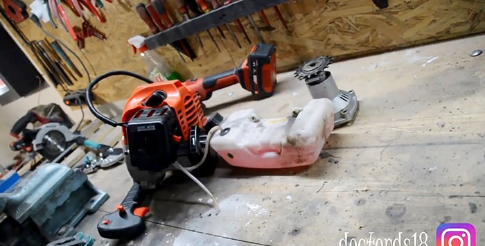 Do-it-yourself motor drill from a trimmer