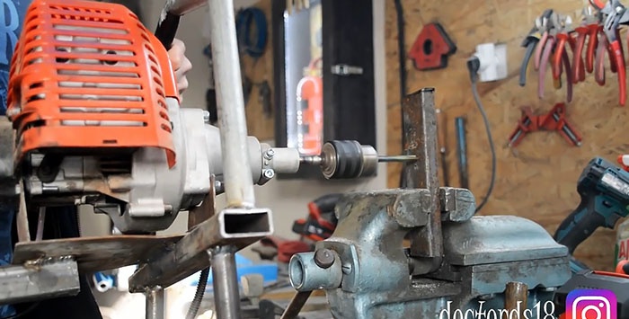 Do-it-yourself motor drill from a trimmer