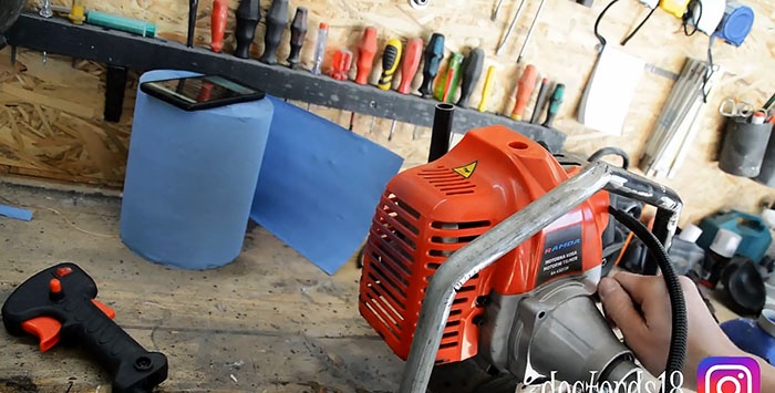 Do-it-yourself motor drill from a trimmer