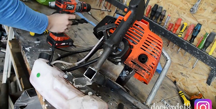 Do-it-yourself motor drill from a trimmer